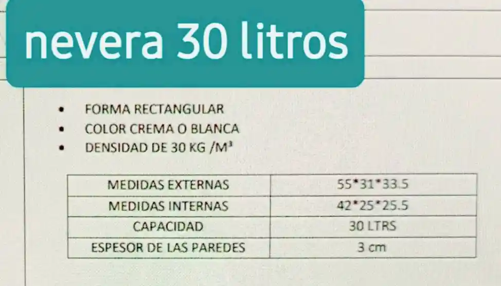 Nevera Icopor 30 Litros, Cava 30 Litros