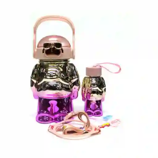 Set De Botellas Termo Bicolor Con Efecto Espejo Tornasol En Forma De Astronauta