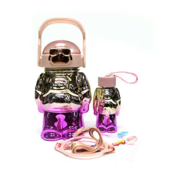 Set De Botellas Termo Bicolor Con Efecto Espejo Tornasol En Forma De Astronauta