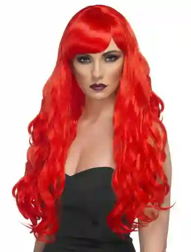 Peluca Ondulada Larga, Con Capul - Roja