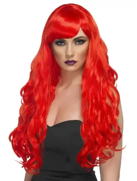 Peluca Ondulada Larga, Con Capul - Roja