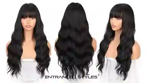 Peluca Larga Ondulada Con Capul - Negra