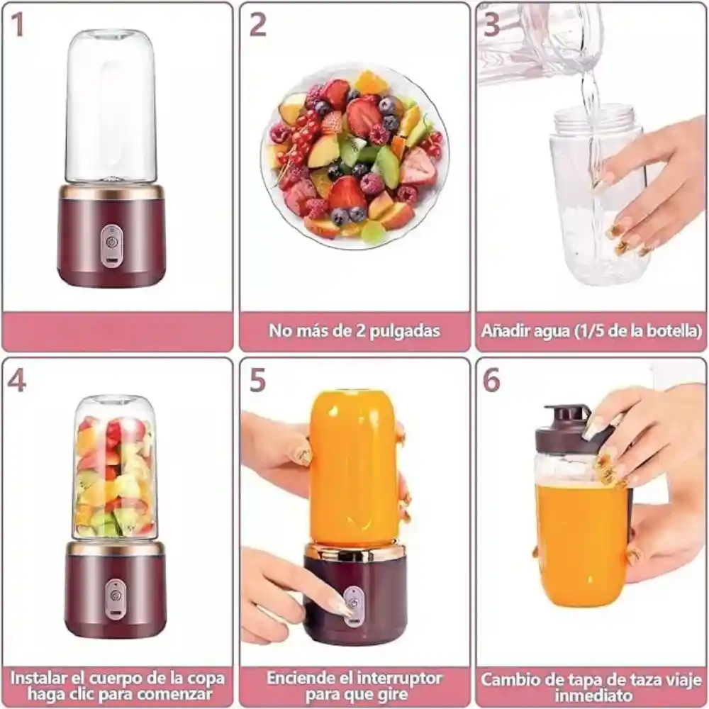 Licuadora Portatil Recargable Usb Doble Vaso