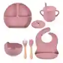 Set De Vajilla Silicona Para Bebés Platos Babero Y Cubiertos Set X5