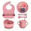 Set De Vajilla Silicona Para Bebés Platos Babero Y Cubiertos Set X5