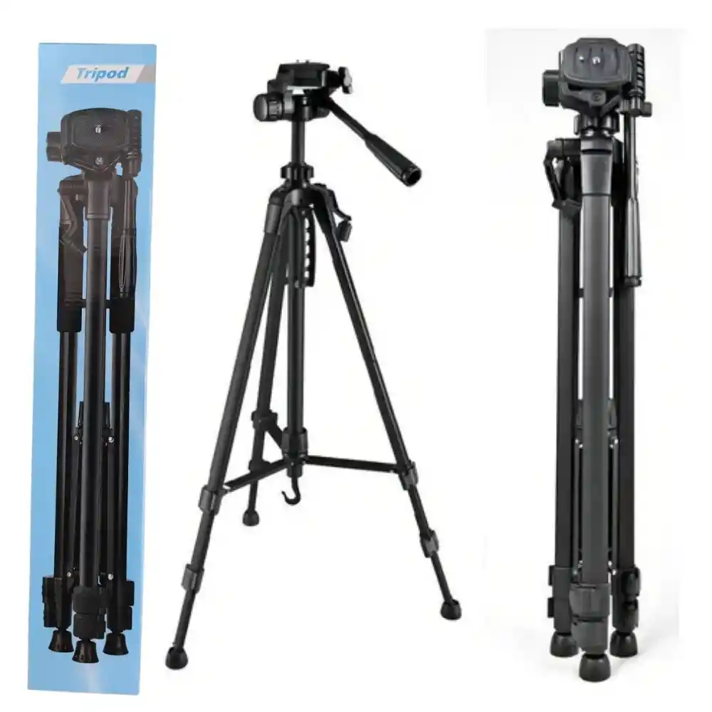 Tripode Soporte Negro Resistente Y Adaptable Para Camara Y Celular 1.68 Mts