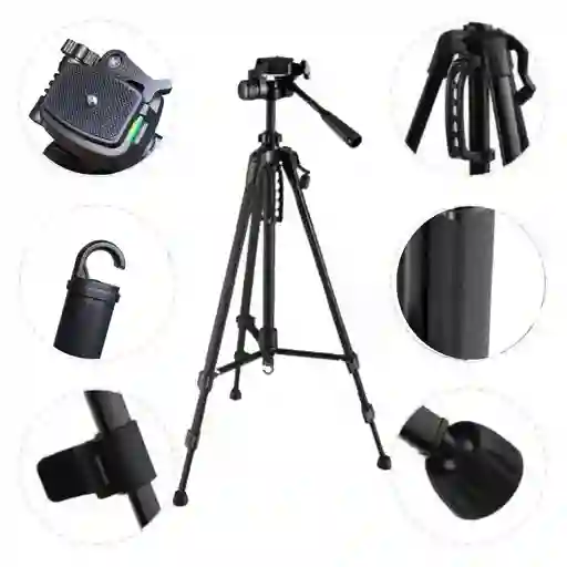 Tripode Soporte Negro Resistente Y Adaptable Para Camara Y Celular 1.68 Mts