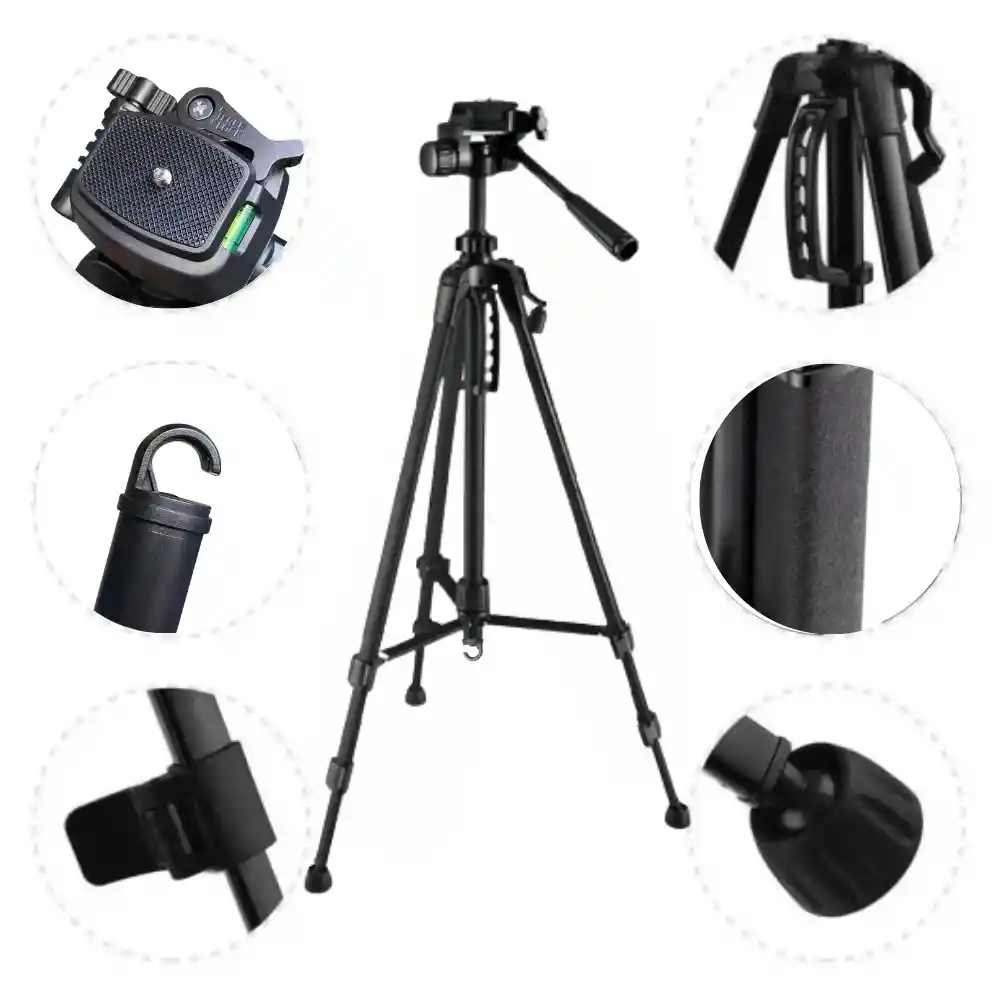 Tripode Soporte Negro Resistente Y Adaptable Para Camara Y Celular 1.68 Mts