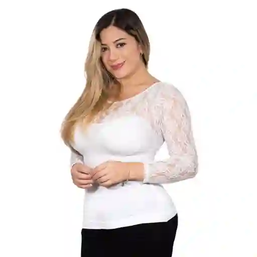 5025-blusa Moldeadora Control Abdomen Con Encaje Manga Larga Color: Blanco Talla:unica