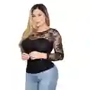 5025-blusa Moldeadora Control Abdomen Con Encaje Manga Larga Color: Negro Talla:unica