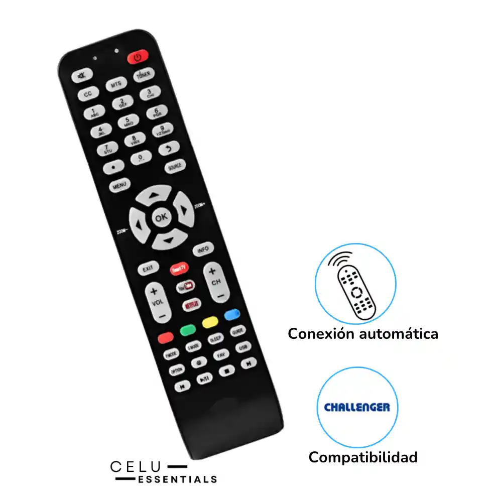 Control Remoto Smart Tv Challenger Universal Genérico Con Pilas