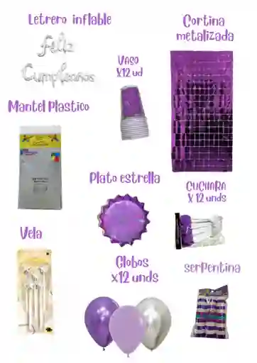 Kit De Fiesta Mariposa Violeta Y Plata