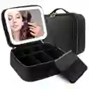 Estuche Neceser Espejo Luz Cosmético Viaje Maleta Maquillaje Cuadrado Negro Led
