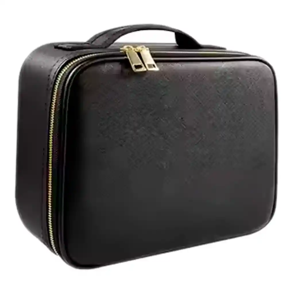 Estuche Neceser Espejo Luz Cosmético Viaje Maleta Maquillaje Cuadrado Negro Led