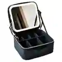 Estuche Neceser Espejo Luz Cosmético Viaje Maleta Maquillaje Cuadrado Negro Led