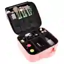 Estuche Neceser Espejo Luz Cosmético Viaje Maleta Maquillaje Cuadrado Rosado Led