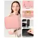 Estuche Neceser Espejo Luz Cosmético Viaje Maleta Maquillaje Cuadrado Rosado Led