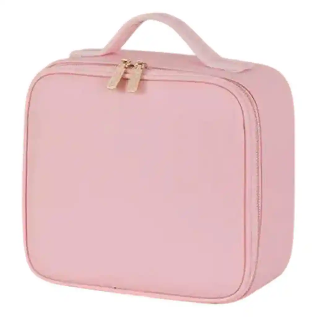 Estuche Neceser Espejo Luz Cosmético Viaje Maleta Maquillaje Cuadrado Rosado Led