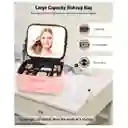 Estuche Neceser Espejo Luz Cosmético Viaje Maleta Maquillaje Cuadrado Rosado Led