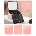 Estuche Neceser Espejo Luz Cosmético Viaje Maleta Maquillaje Cuadrado Rosado Led