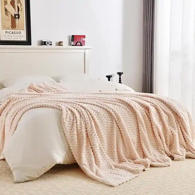 Cobija Sherpa Ovejera 3d Nubes Doble 190x210 Cm Beige