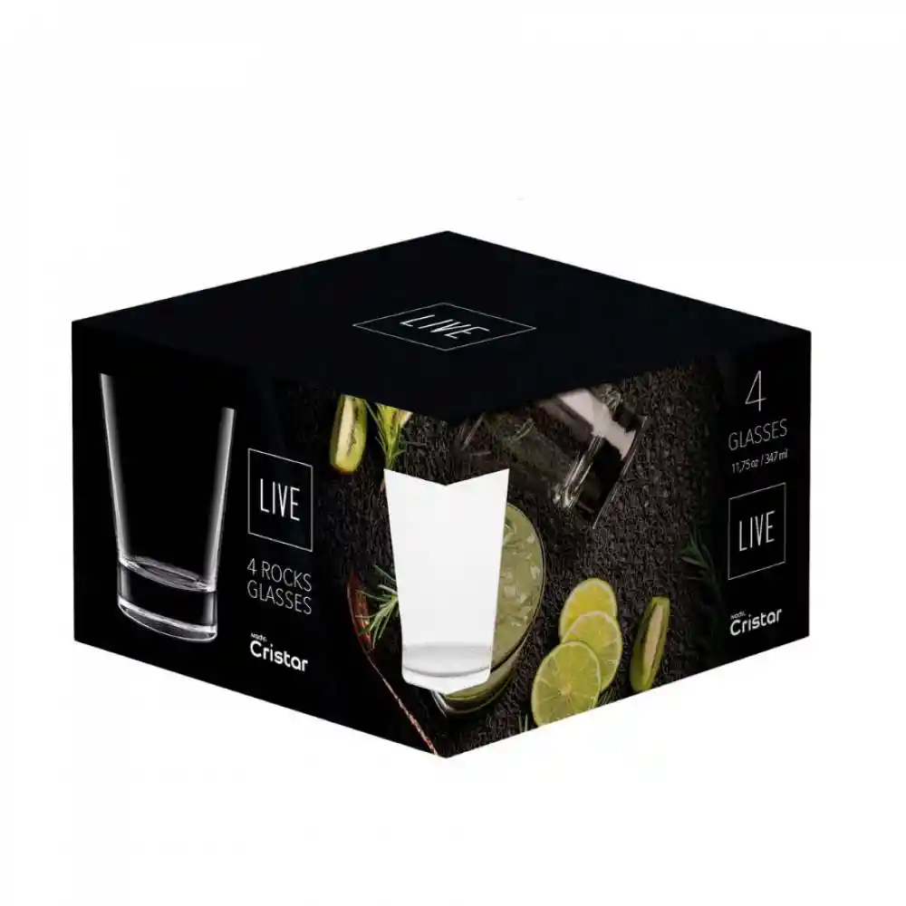 Vaso Corto Cristar London 347 Ml 4 Und En Vidrio