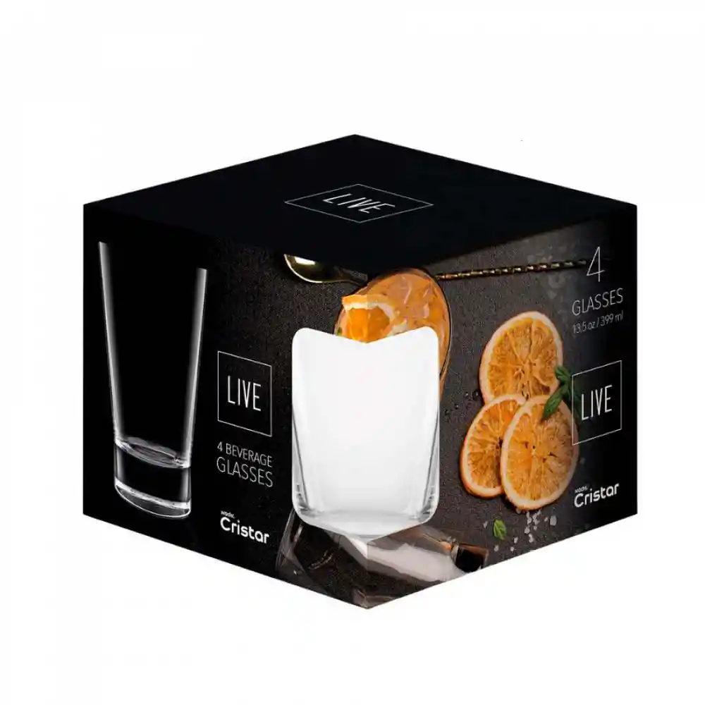 Vaso Largo Cristar London 394 Ml 4 Und En Vidrio