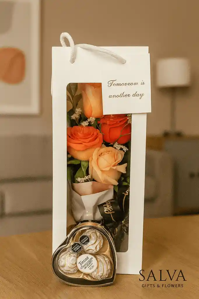 Bolsa Regalo De Rosas Flores Y Chocolates