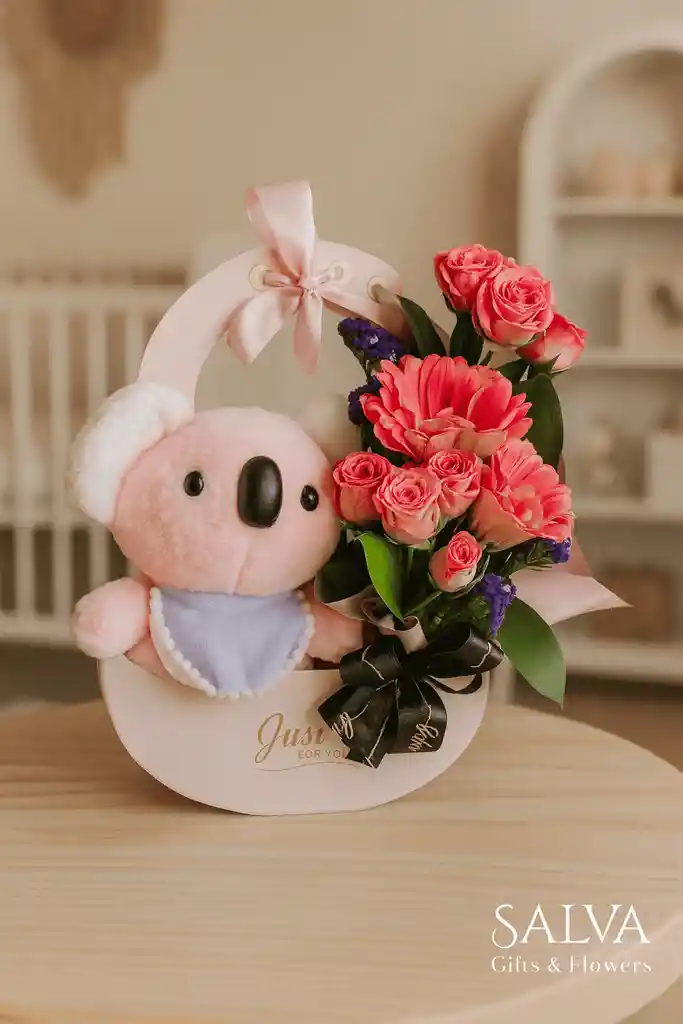 Arreglo Flores Baby Shower Niña Nacimiento Y Peluche Koala
