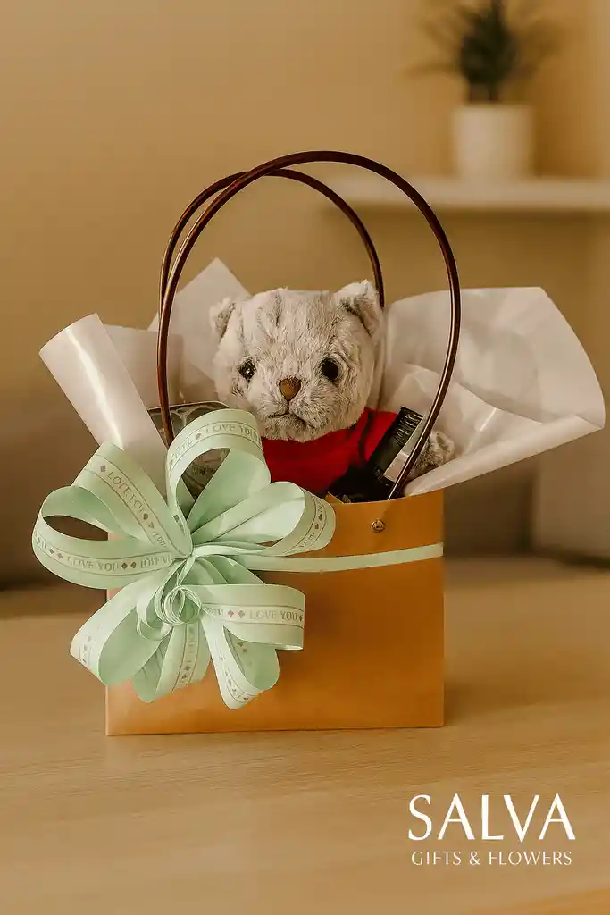 Ancheta Regalo Vino Chocolate Y Oso Peluche Con Saco