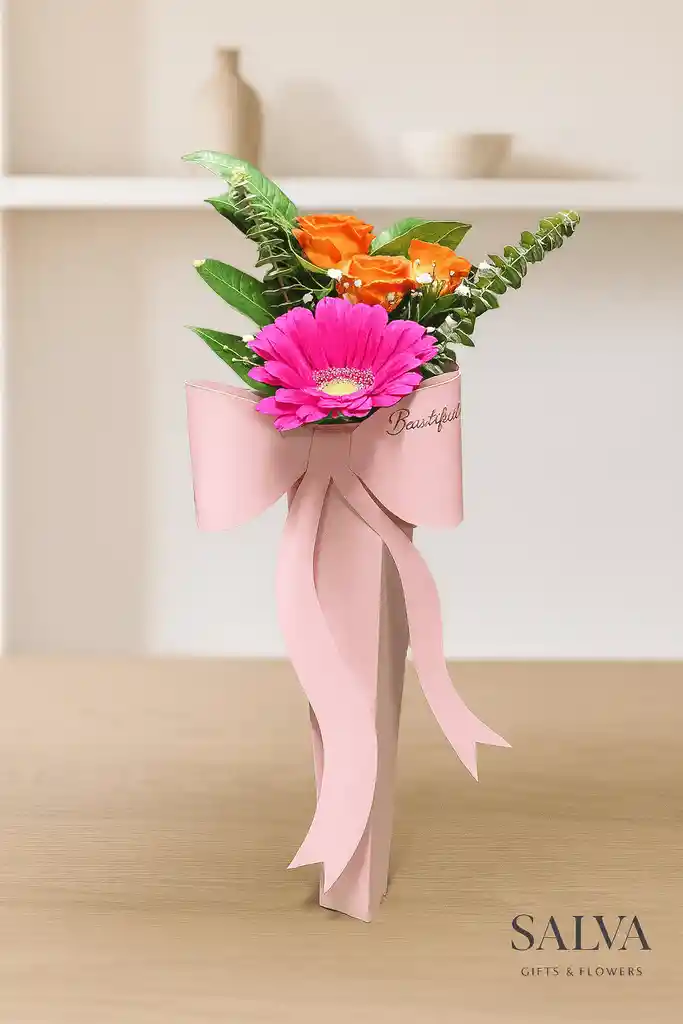 Solitario Gerbera Y Mini Rosa