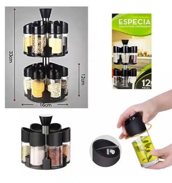 Especiero Condimenteros 2 Niveles Set 12 Envases Giratorio