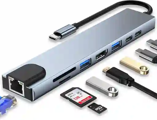 Adaptador Multi-puerto 8 En 1 Multifuncional