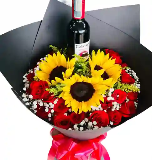 Bouquet Girasoles Y Rosas