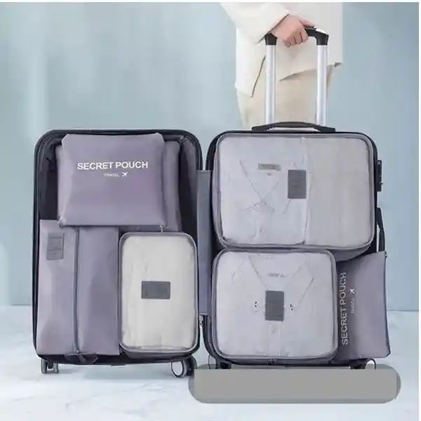 Kit Viajero Bolsas De Viaje Organizador De Equipaje Set De Bolsas X6 Rosa
