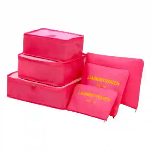 Kit Viajero Bolsas De Viaje Organizador De Equipaje Set De Bolsas X6 Rosa
