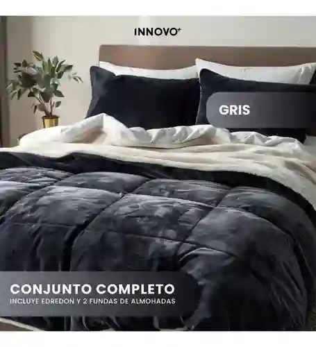 Cubrelecho Ovejero Queen Suave Caliente Reversible 2 Fundas Premium Innovo Gris Oscuro