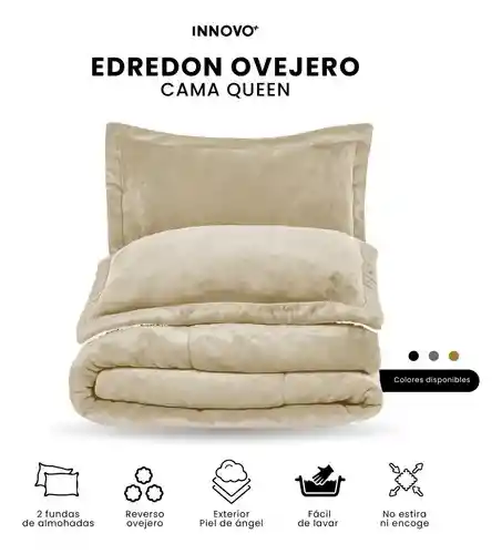 Cubrelecho Ovejero Cama Queen Suave Reversible 2 Fundas Premium Innovo Beige
