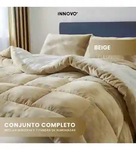 Cubrelecho Ovejero Cama Queen Suave Reversible 2 Fundas Premium Innovo Beige