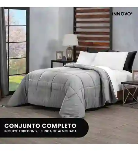 Edredón Microfibra Para Cama Sencilla 2 Fundas Tela Suave Innovo Gris Claro
