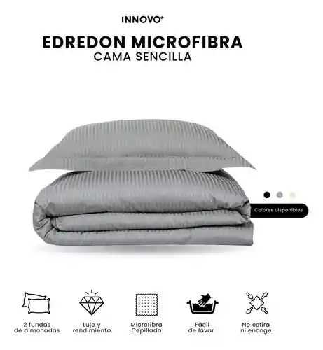 Edredón Microfibra Para Cama Sencilla 2 Fundas Tela Suave Innovo Gris Claro