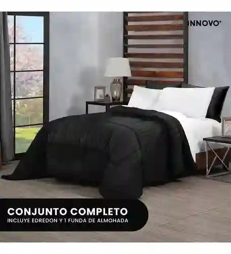 Edredón Microfibra Para Cama Sencilla 2 Fundas Tela Suave Innovo Negro