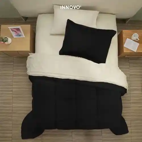Edredón Microfibra Para Cama Sencilla 2 Fundas Tela Suave Innovo Negro