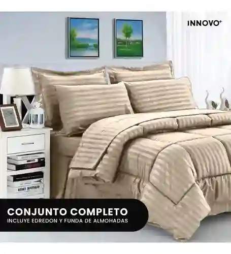 Edredón Microfibra Para Cama Queen Tela Suave Innovo Beige