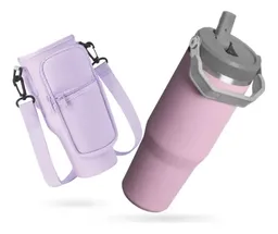 Termo 900 Ml Flip Con Funda De Neopreno Rosa Con Correa Y Bolsillos Innovo Lila