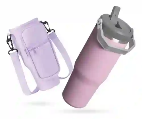 Termo 900 Ml Flip Con Funda De Neopreno Rosa Con Correa Y Bolsillos Innovo Lila