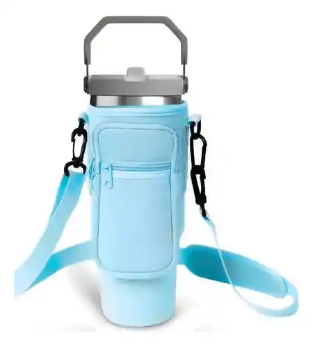 Termo 900 Ml Flip Con Funda De Neopreno Rosa Con Correa Y Bolsillos Innovo Azul