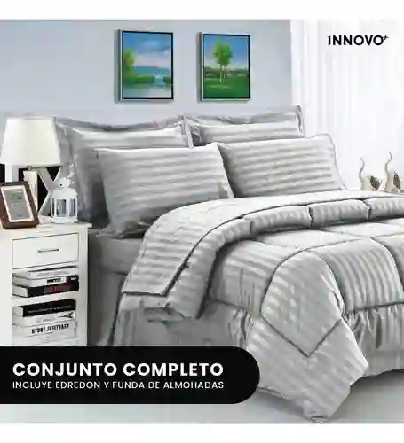 Edredón Microfibra Para Cama Queen Tela Suave Innovo Gris Claro