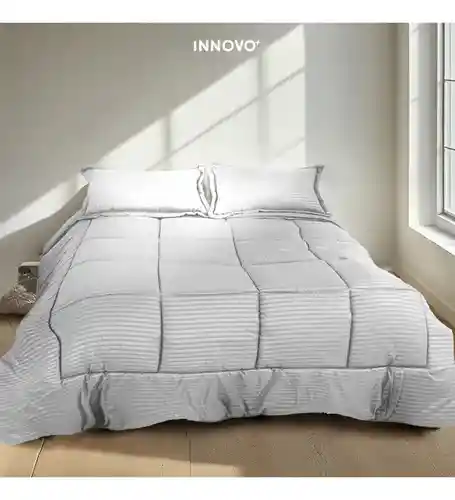 Edredón Microfibra Para Cama Queen Tela Suave Innovo Gris Claro