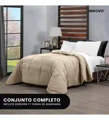 Edredón Microfibra Para Cama Sencilla 2 Fundas Tela Suave Innovo Beige
